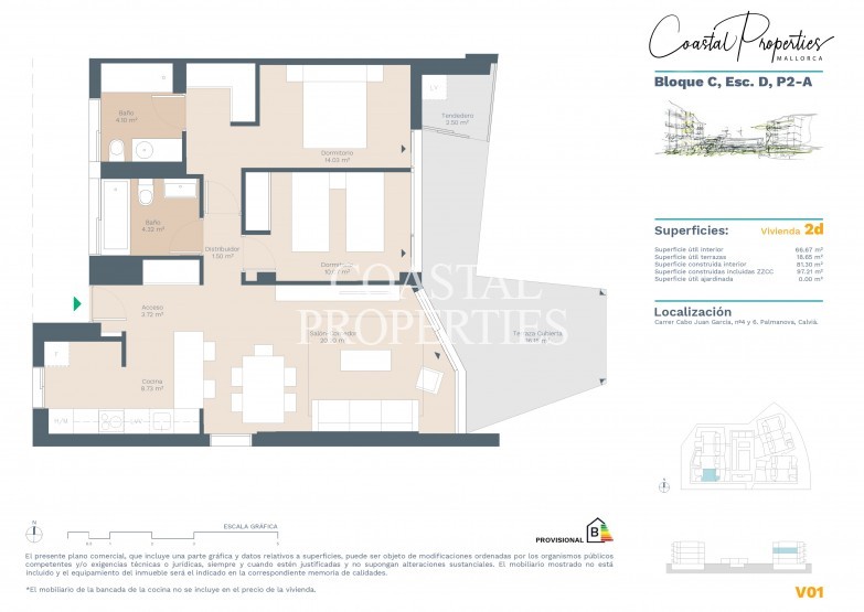 Property for Sale in Third floor penthouse 2 bedroom, 2 bathroom apartment for sale Palmanova, Mallorca, Spain
