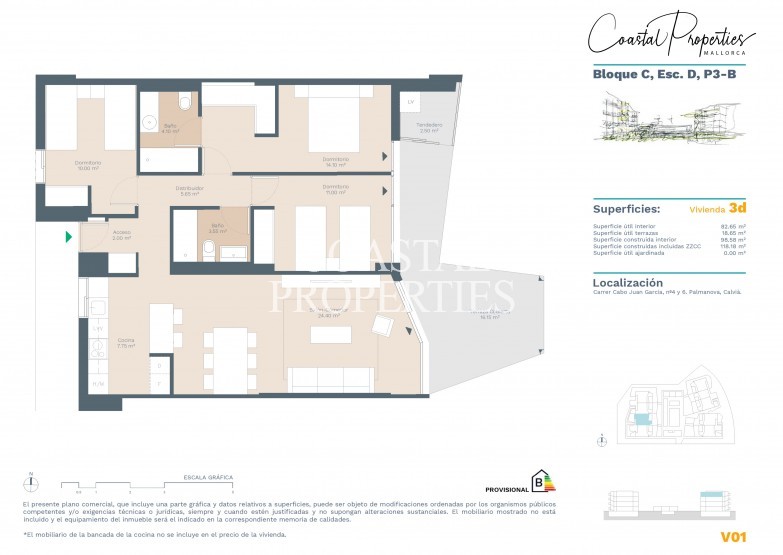 Property for Sale in Second floor 3 bedroom, 2 bathroom apartment for sale Palmanova, Mallorca, Spain